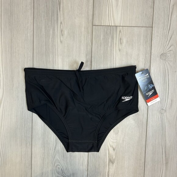 NWT Speedo Size 34 Black Speedo Men's Swimsuit Brief Powerflex Eco Dive Solid - Picture 1 of 8